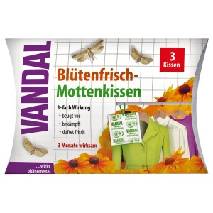 Vandal Blütenfrisch Mottenkissen, 3er-Pack zum Schutz vor Kleidermotten mit frischem Duft.