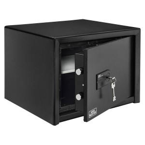 Burg-Wächter Tresor Profi-Safe PRS 520 K, schwarz, mit geöffneter Tür und Schlüssel.