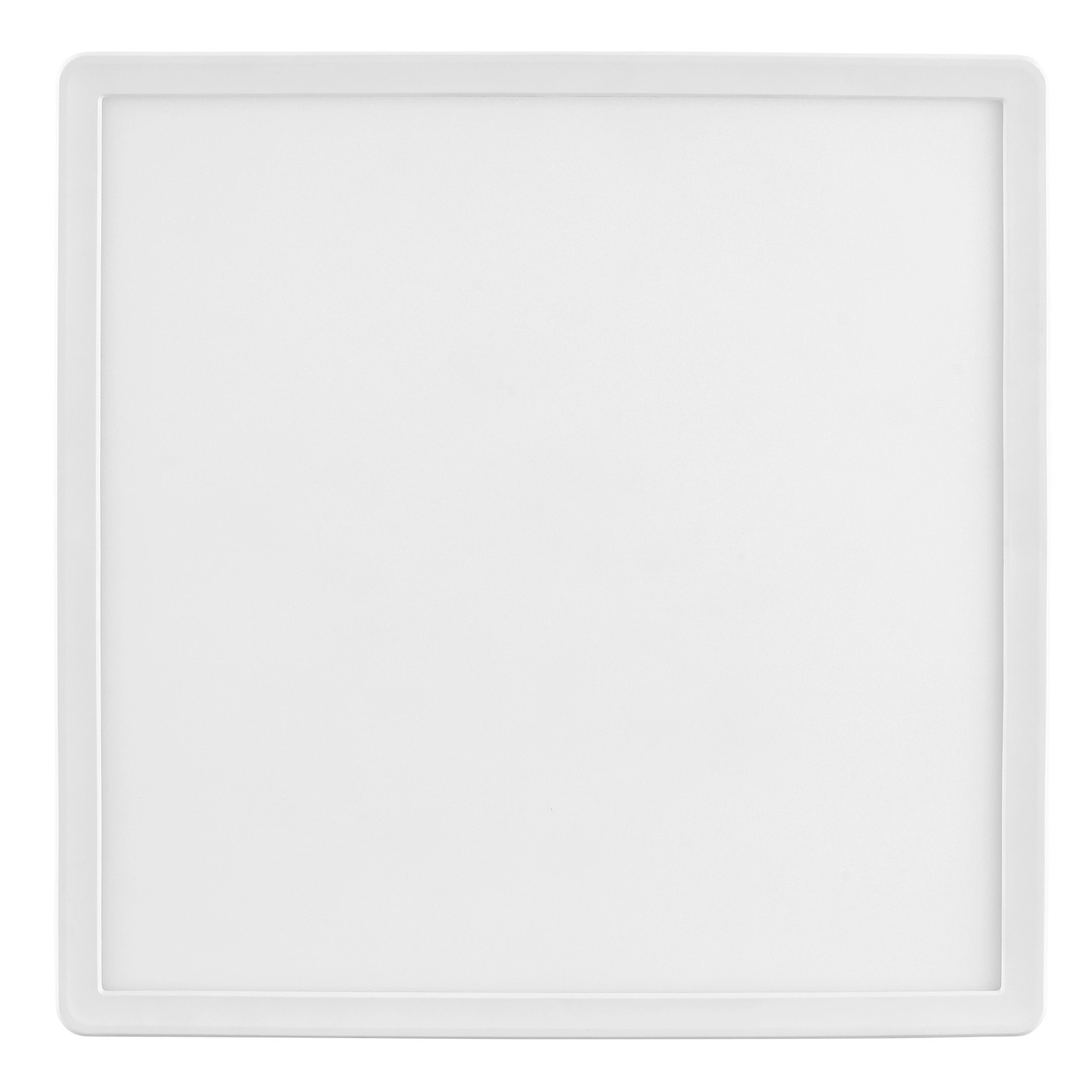 Weiße, quadratische LED-Deckenleuchte Avola, 29,3 cm x 29,3 cm. Schlichtes Design für Küche, Flur oder Büro.