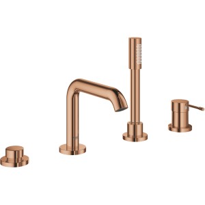 Grohe Essence 4-Loch Wannenarmatur in Warm Sunset: Handbrause, Wanneneinlauf und Einhandmischer.