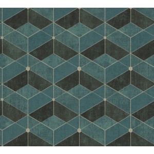 Vliestapete mit 3D-Effekt, geometrischem Muster, Glitzer in Grün und Gold.