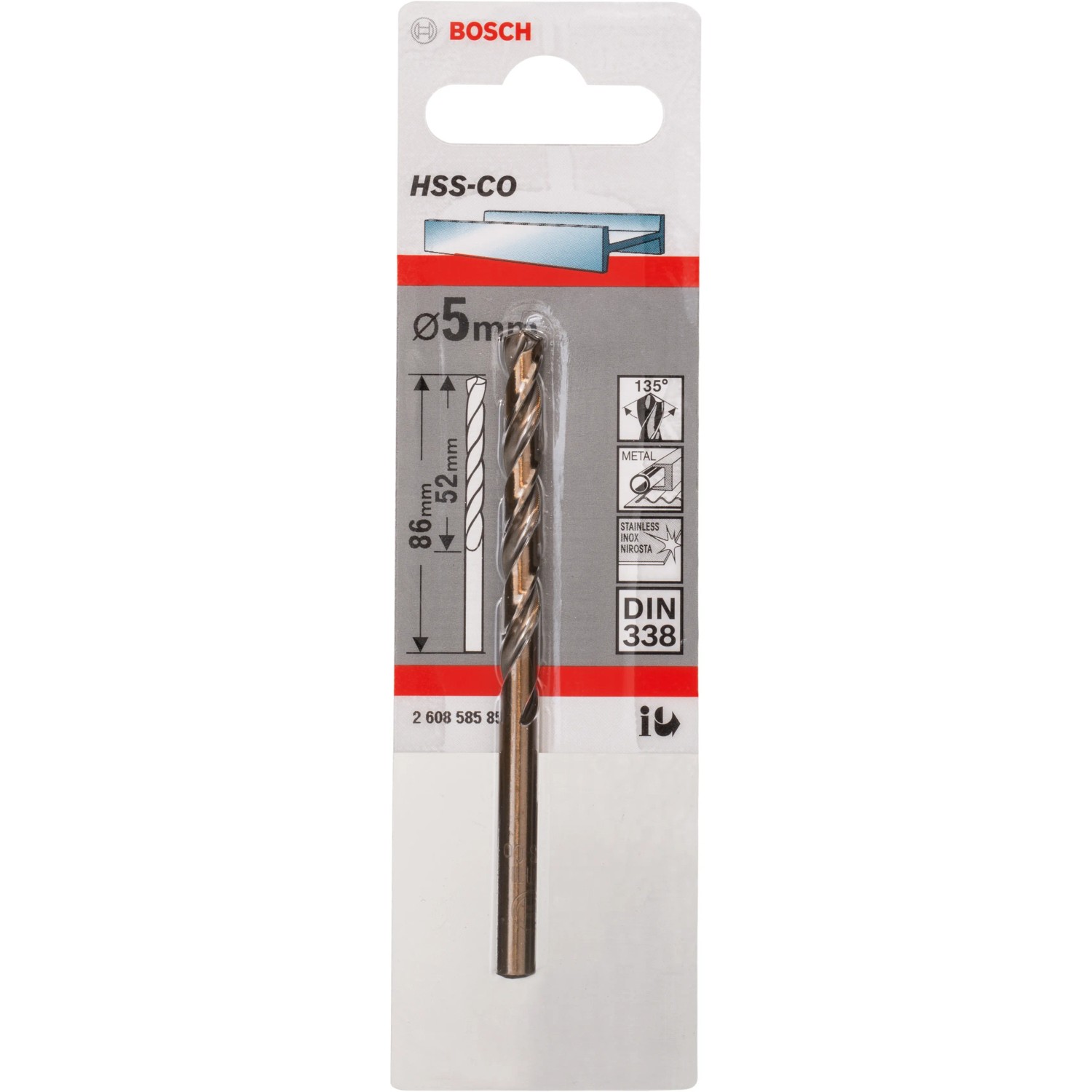 Bosch Metallbohrer Pro HSS-Co, 5 mm, für Stahl, Edelstahl, Grauguss. Zweispiraliger Spiralbohrer.