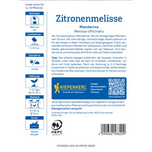 Kiepenkerl Zitronenmelisse Mandarina Pillensaat Packung, Kräutersamen für Garten und Balkon.