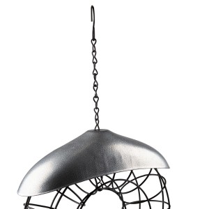 Meisenknödelhalter Friends: Metall-Vogelfutterspender mit Dach und Aufhängekette.