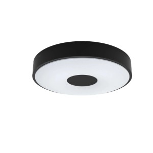 Moderne schwarze Philips Coiner Deckenleuchte, rund, Ø 38,9 cm, mit weißem Leuchtring, dimmbar.