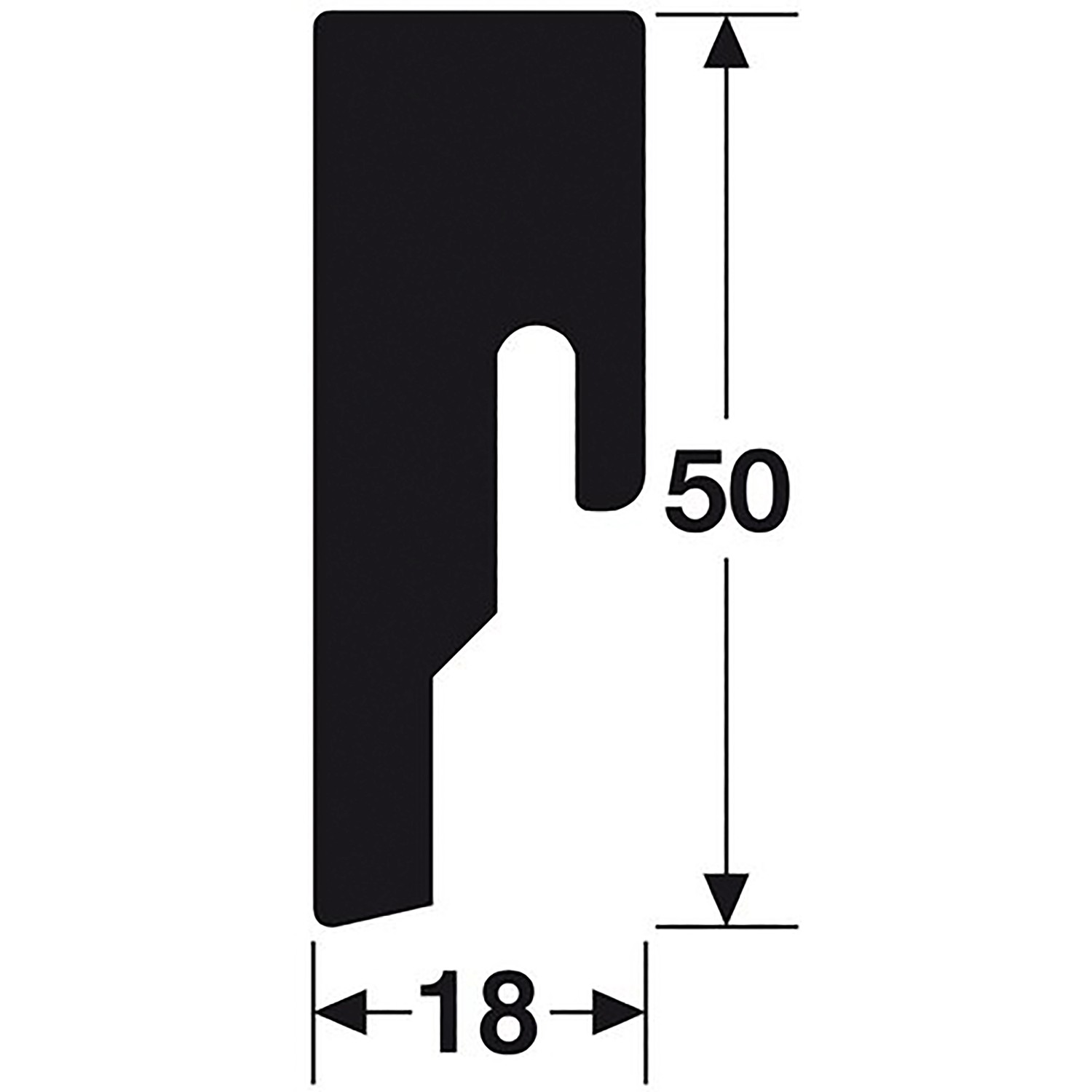 Profilansicht Sockelleiste Kiefer Cottage Antique, 50x18x2600 mm, zur Wandbefestigung.