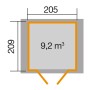 Grundriss weka Gartenhaus 224 Gr.1: 205x209 cm, 9,2 m³ Volumen.