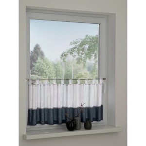Bistrogardine Jeansoptik Blau, 48x140 cm, mit Schlaufen an Fensterstange.