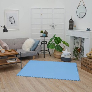 Blaue LittleTom Puzzlematte für Baby & Kinder, 18 Teile, 30x30 cm. Weiche EVA-Schaumstoff Spielmatte für Kindersicherheit.