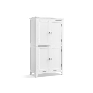 Weißer Vasagle Badezimmerschrank mit 4 Türen, 30x60x110 cm, für Badutensilien.