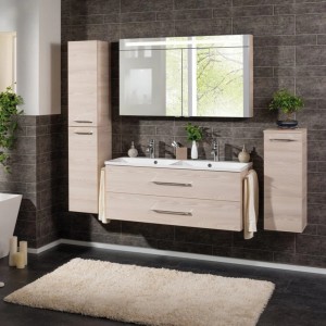 Fackelmann Doppelwaschtisch B.clever 120 cm Esche mit Unterschrank und Spiegelschrank.