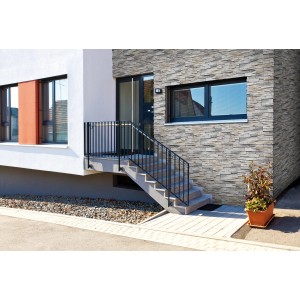 Hauswand mit Stegu Verblender Grenada Grau. Dekorativer Stein für Innen & Außen.