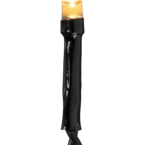 Detailaufnahme: Warmweiße LED am schwarzen Kabel des Lichtervorhangs Eisregen.