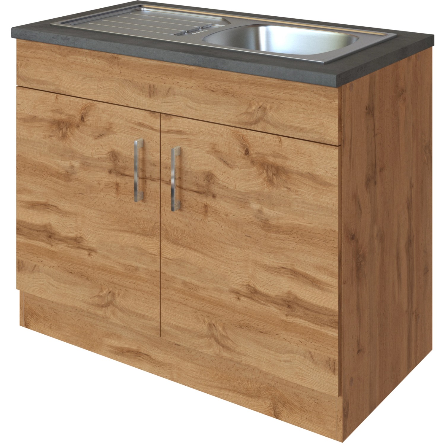 Held Möbel Spülenschrank Sorrento, 100 cm breit, Wotaneiche Dekor mit 2 Türen und Spüle.