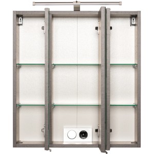 Held Möbel 3D-Spiegelschrank Molina, 60 cm, Graphitgrau, mit Glasböden und Aufsatzleuchte.