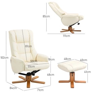 HOMCOM Relaxsessel mit Hocker Liegefunktion Wippfunktion Kunstleder Cremeweiß