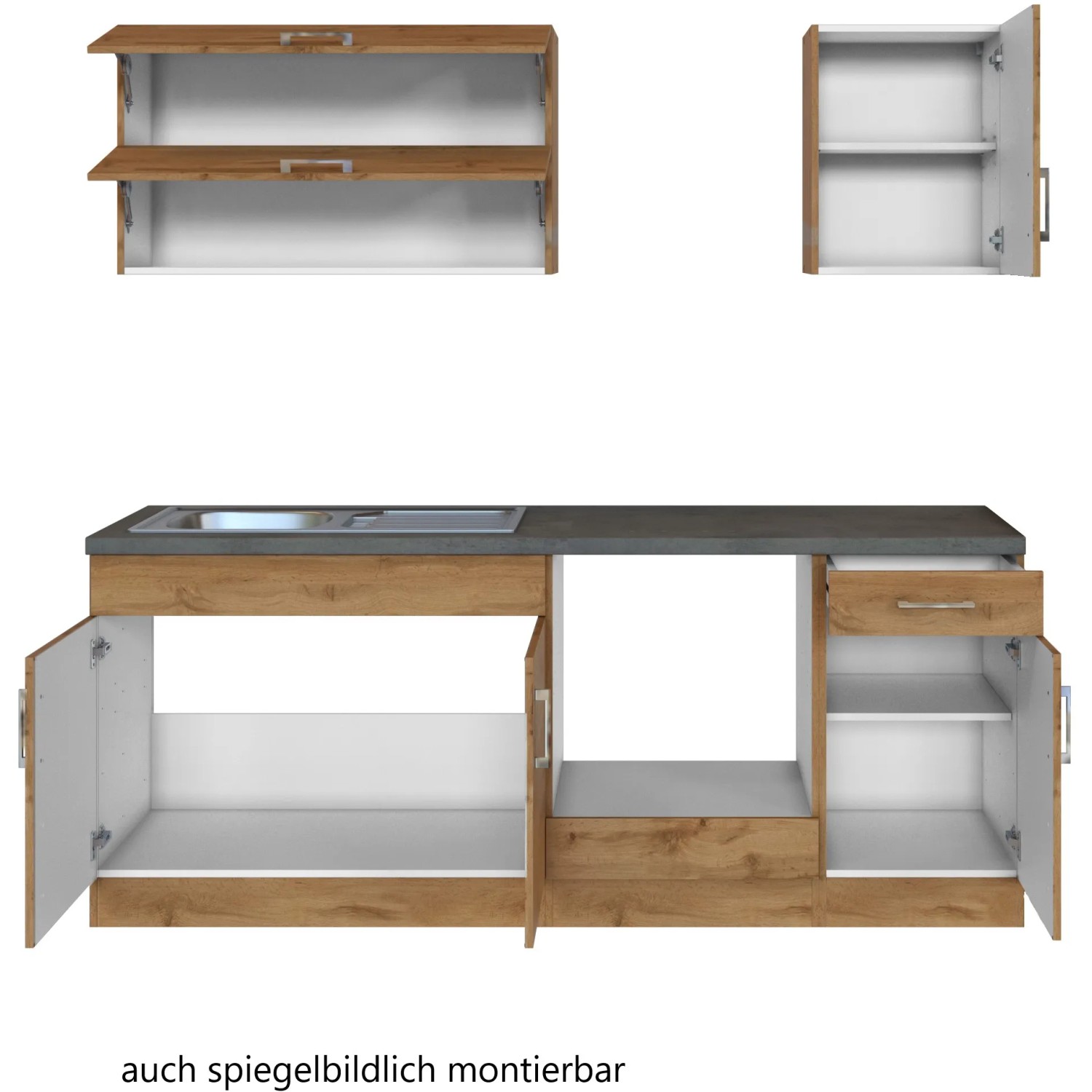 Held Möbel Küchenzeile Sorrento 210 cm in Wotaneiche, ohne E-Geräte.