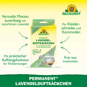 Neudorff Lavendelduftsäckchen Permanent, 3er-Packung zur Mottenabwehr in Kleiderschränken.