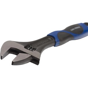 LUX Rollgabelschlüssel 200 mm mit blau-schwarzem Komfortgriff, stufenlos verstellbar.