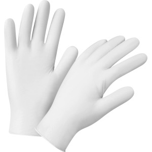 Weiße, latexfreie Einmalhandschuhe, Größe M, 50 Stück, für Allergiker geeignet.