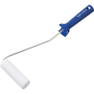 LUX Schaumroller 11 cm, weiß, mit blauem Griff. Farbroller für feine Lackarbeiten.