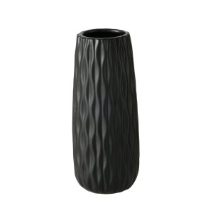 Schwarze Boltze Home Vase Luana mit gewellter Oberfläche, 25 cm hoch.