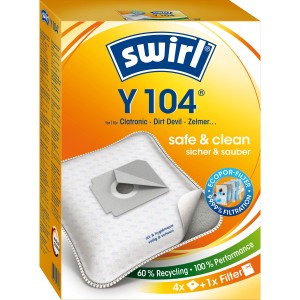 Swirl Y 104 Staubsaugerbeutel EcoPor, 4er-Pack + 1 Filter, für Allergiker geeignet.