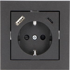 Schwarzer ProCharge Steckdoseneinsatz mit USB-A und USB-C Anschluss.