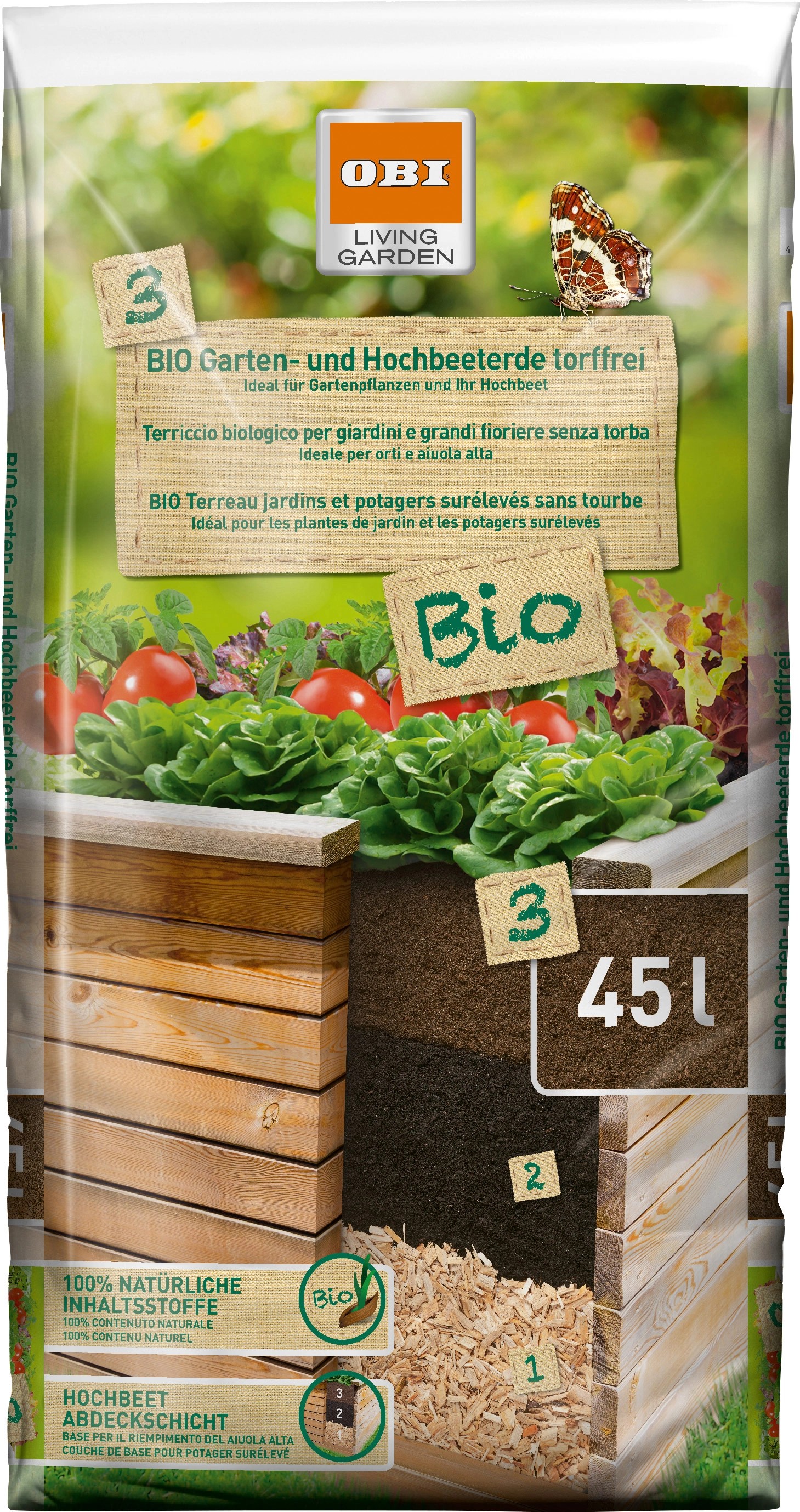 OBI Bio Garten und Hochbeeterde torffrei 2.295 l (51 x 45 l) 1 Palette