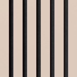 Akustikpaneel Muster Linoleum Powder, Filz Schwarz, 29,5x15cm. Wandpaneel mit schwarzen Streifen auf beigem Grund.