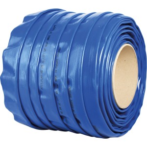 Blauer Fitt Flachschlauch Hi-Flat, Ø 40 mm, aufgerollt. Gartenschlauch Meterware für Bewässerung.
