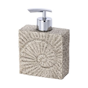 Beiger Wenko Seifenspender Fossil aus Polyresin mit Fossilienmuster und Chrompumpe, 0,23 l.