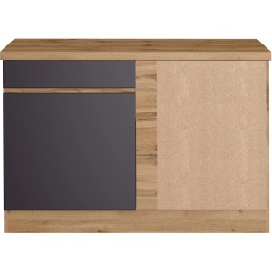 Held Möbel Küchen-Eckschrank Turin, 120 cm, Graphit/Wotaneiche, mit Tür und Ablagefächern.