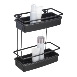 Wenko Wandregal Molinella mit 2 Etagen, schwarz, aus Edelstahl und Kunststoff. Badregal zur Wandmontage.