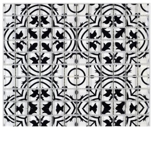 Mosaikfliese Glas Retro Schwarz-Weiß, 30x30 cm. Quadratische Fliesen mit Muster.