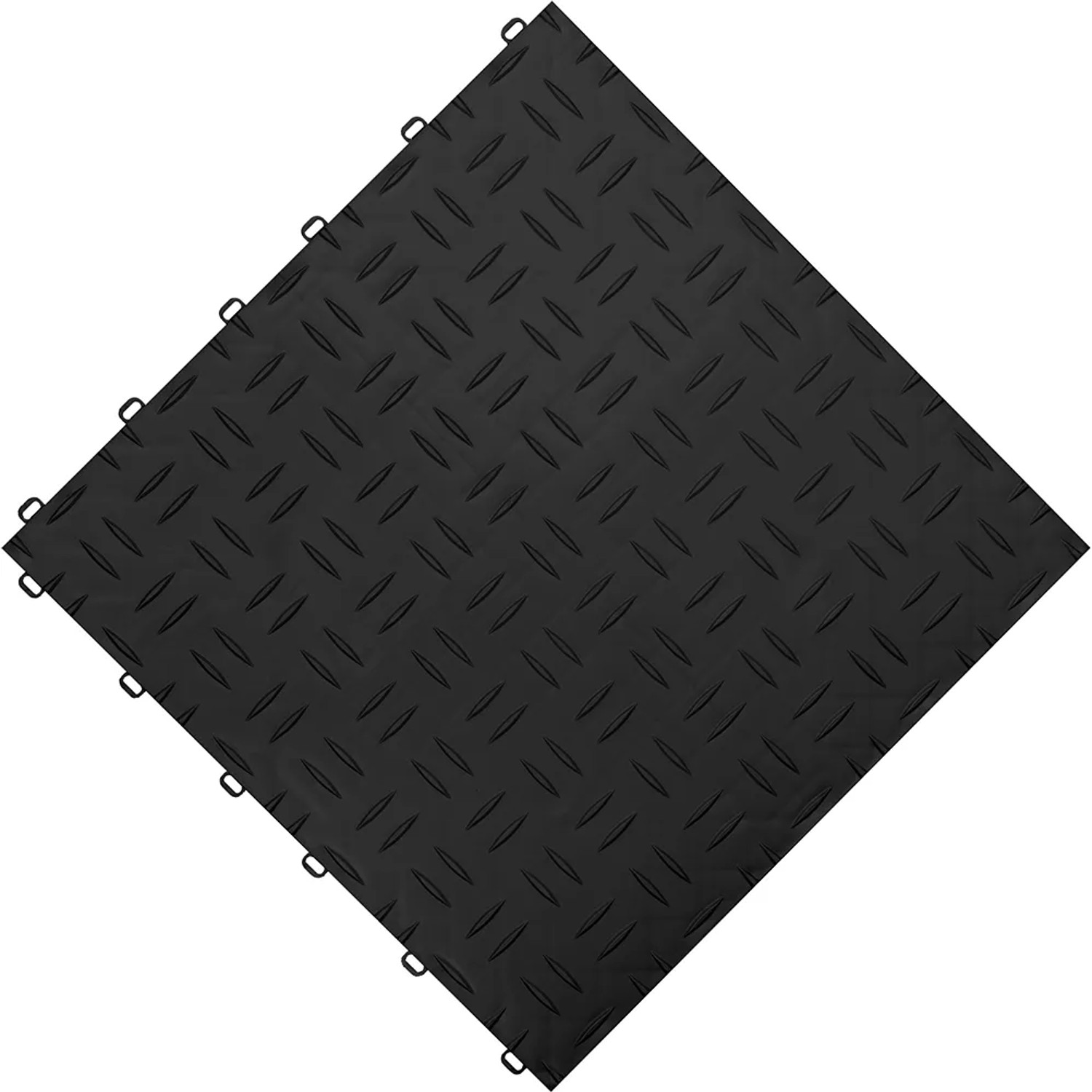 Schwarze Florco Kunststoff-Klickfliese mit Riffelblech-Optik, 40x40 cm, 6er-Pack.