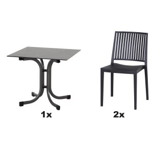 Siena Garden Gartenmöbel Set Lane, 3-teilig, anthrazit: 1 Tisch, 2 Stühle. Ideal für Lounge-Bereich.