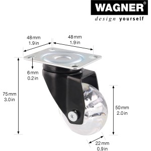 Wagner Design-Lenkrolle, Ø 5 cm, transparentes Rad, schwarzes Gehäuse. Rolle für Möbel und mehr.
