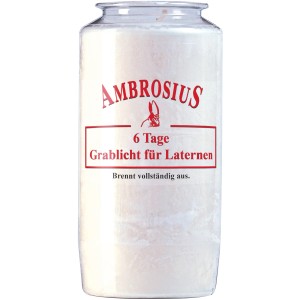 Weißes Ambrosius Grablicht 735 mit 6 Tagen Brenndauer für Laternen.