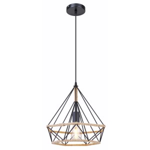 Globo Pendelleuchte Ulleu, 1-flammig, schwarz/braun, mit Hanfseil umwickelt.