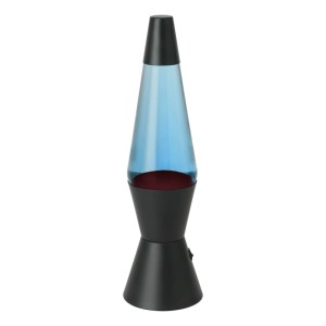 Eglo LED-Lavatischleuchte, schwarz, mit blauer Flüssigkeit und rotem Wachs. Schlanke, dekorative Lampe.