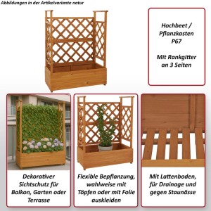 Anthrazit-graues MCW Hochbeet P67 mit Rankhilfe aus Holz, 114x85x44cm.
