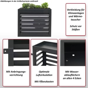 Grau-weiße MCW Verkleidung für Klimaanlage/Wärmepumpe mit Pflanzkasten, 80x90x38cm.