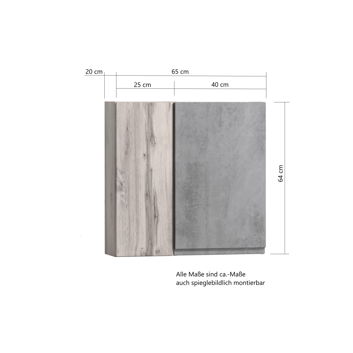 Held Möbel Hängeschrank Ancona, 65 cm, Weiß-Wotaneiche Dekor, Badmöbel zur Wandmontage.