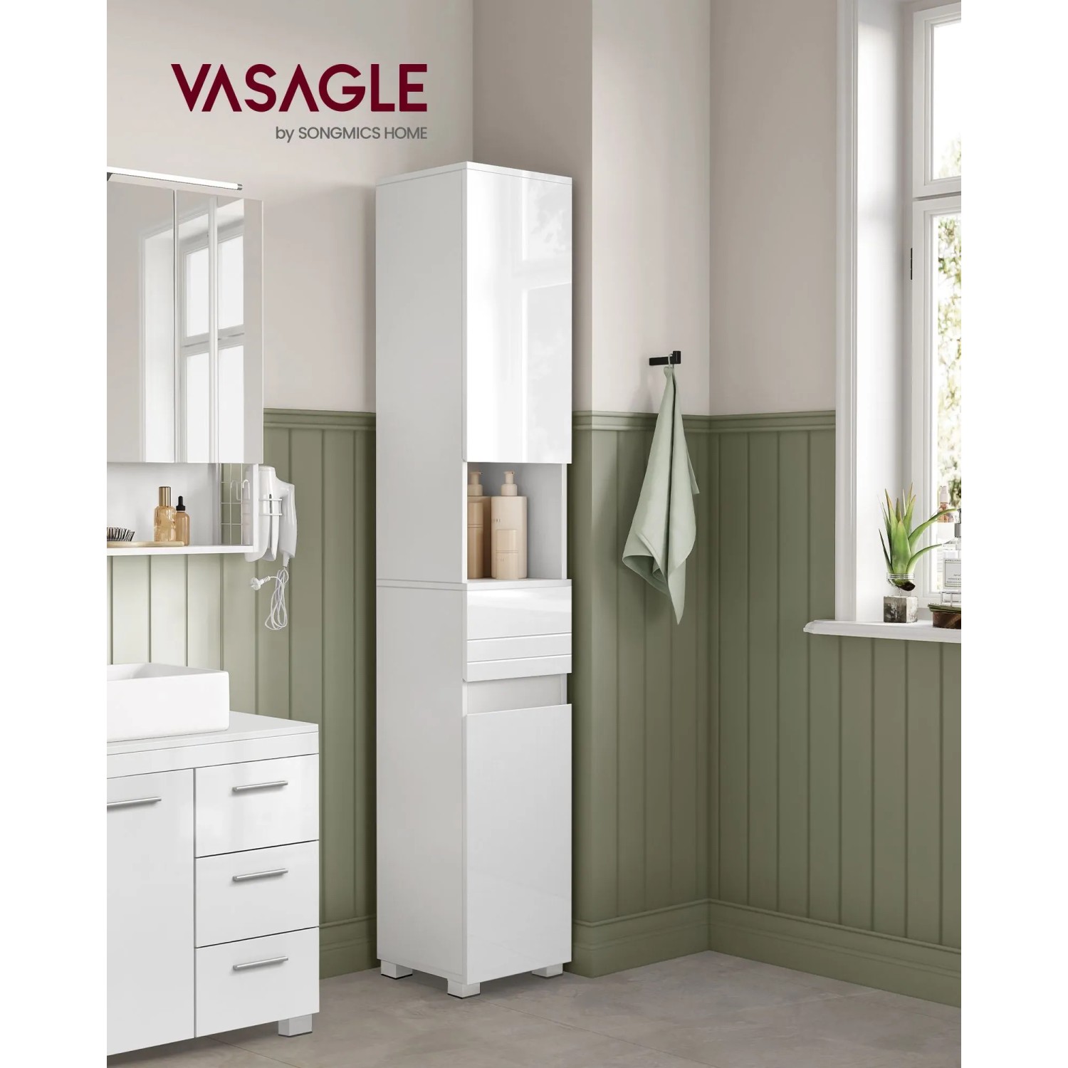 Vasagle Badezimmerschrank mit Schublade 30 cm x 30 cm x 170 cm Weiß kaufen bei OBI