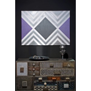 Wandbild mit Marabu Metallic Farbe in Silber, Lila und Grau. Geometrisches Muster.