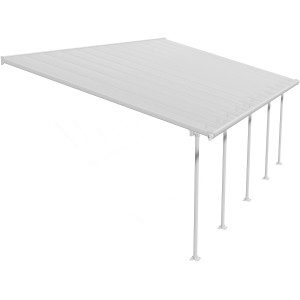 Weiße Palram Canopia Terrassenüberdachung Feria 4x7.87 mit Polycarbonat-Dachplatten.