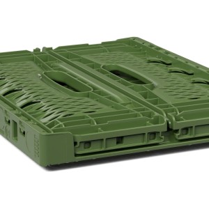 Zusammengeklappte grüne Ernte-Klappbox (16l) für Ordnungssysteme im Garten.