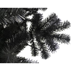 Detailaufnahme: Schwarzer, künstlicher Weihnachtsbaum, 60 cm hoch, mit dichten Zweigen.