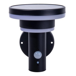 Schwarze LED Solar-Außenwandleuchte Nora, 18,3 cm hoch, mit Bewegungsmelder für den Außenbereich.